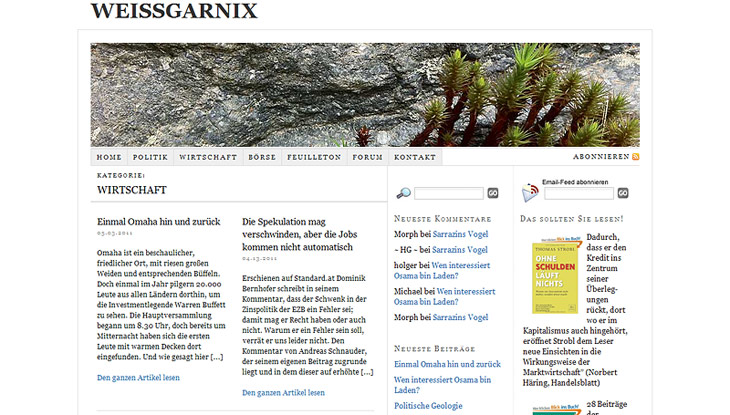 Screenshot "Weissgarnix.de – Wirtschaft, Politik und alles and..."