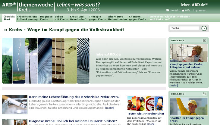 Screenshot: ARD Themenwoche Krebs "Leben - was sonst?"
