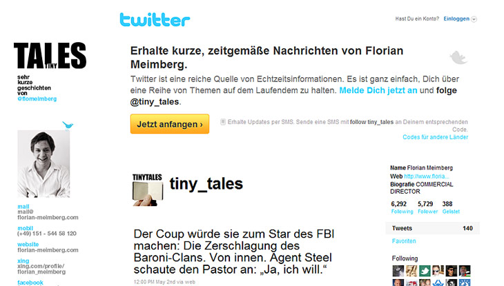 Screenshot "Tiny Tales - Micro Fiction auf Twitter"