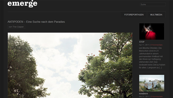 Screenshot "emerge Onlinemagazin für jungen Fotojournalismus"