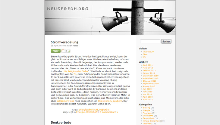 Screenshot "Neusprechblog"