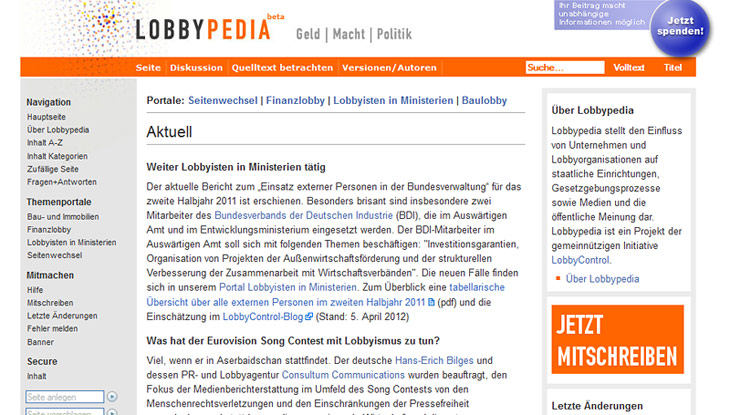 Screenshot "Lobbypedia"