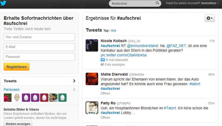 Screenshot "#aufschrei"