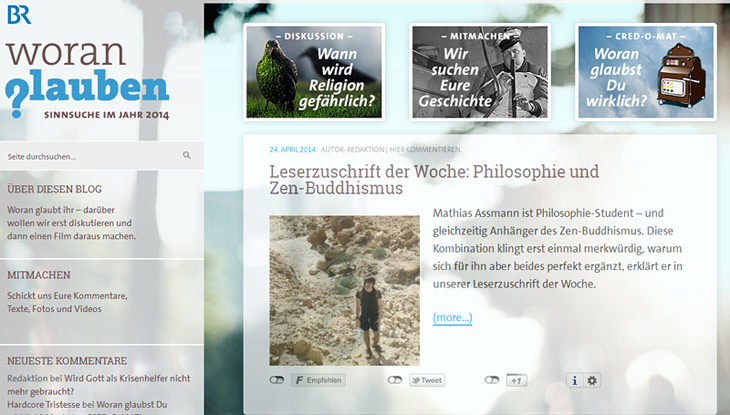 Screenshot "Woran glauben?"