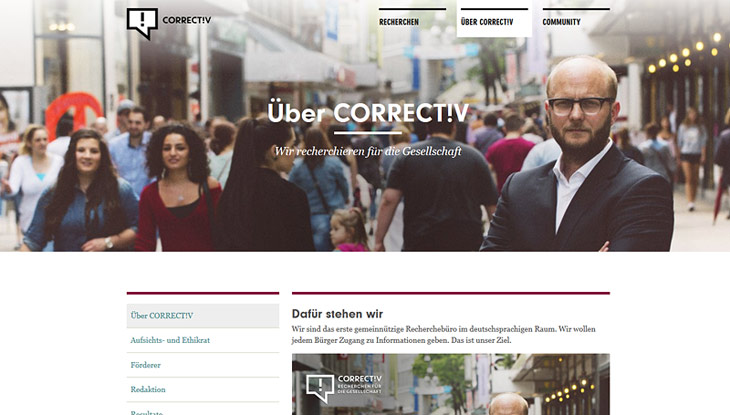 Screenshot "CORRECT!VE - Recherchen für die Gesellschaft"