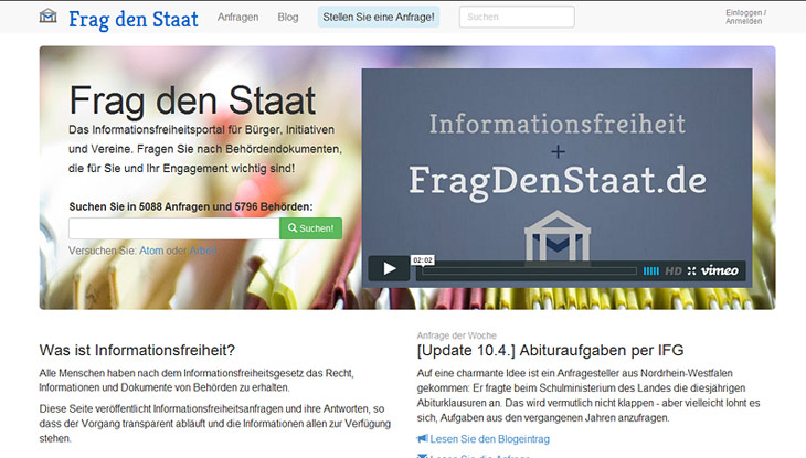 Screenshot "FragDenStaat.de"