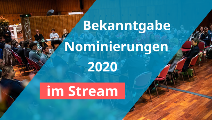 Bekanntgabe 2019 mit Stream-Störer 2020, Bild: Rainer Keuenhoff/Grimme-Institut