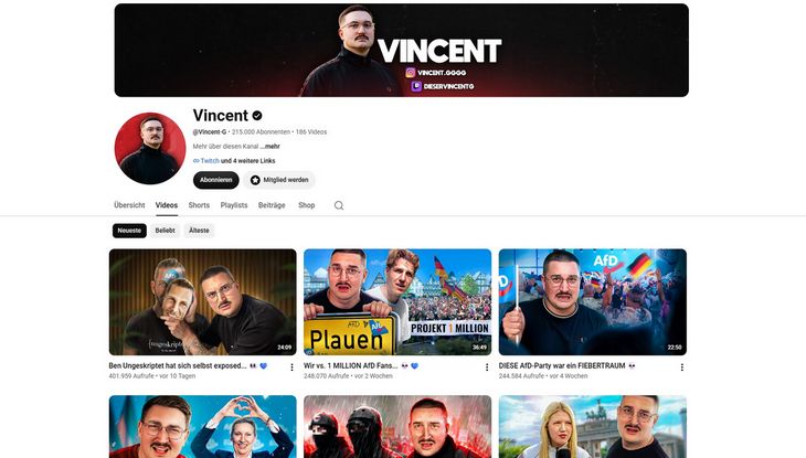 Screenshot "Vincent-G auf YouTube"
