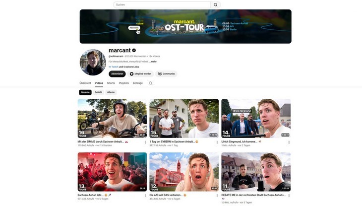 Screenshot "vollmarcant auf YouTube"