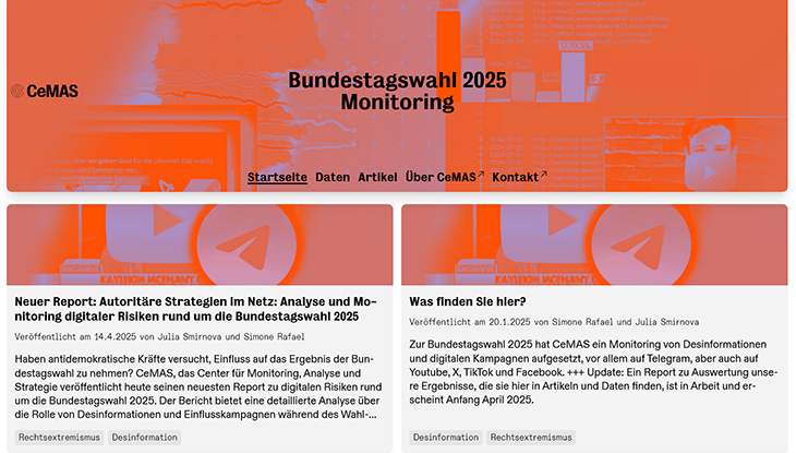 Screenshot Webseite "CeMAS-Monitoring zur Bundestagswahl 2025"