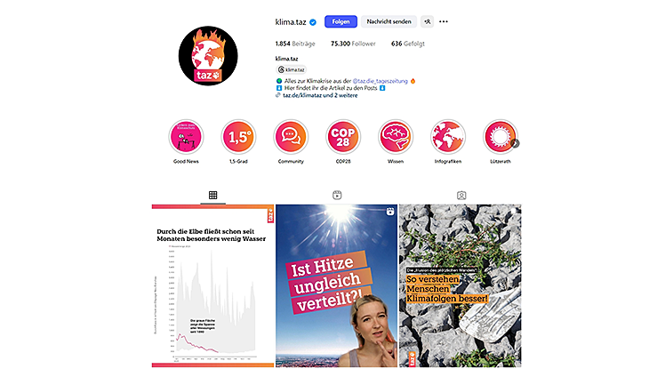 Screenshot Webseite "klima.taz auf Instagram"