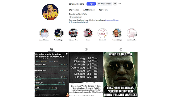 Screenshot Webseite "Schantall und die Scharia"
