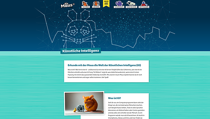 Screenshot Webseite "Maus-Themenseite: Künstliche Intelligenz"