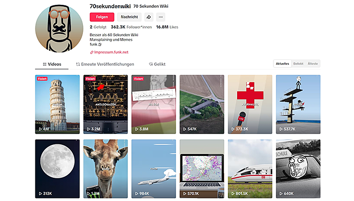 Screenshot Webseite "70 Sekunden Wiki"