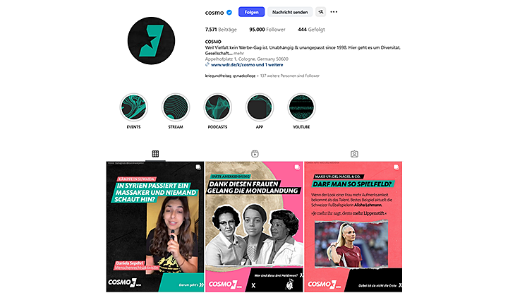 Screenshot Webseite "COSMO-Instagram-Profil"