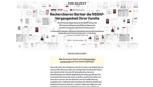 Screenshot "War Ihre Familie in der NSDAP? Das Recherchetool der ZEIT"